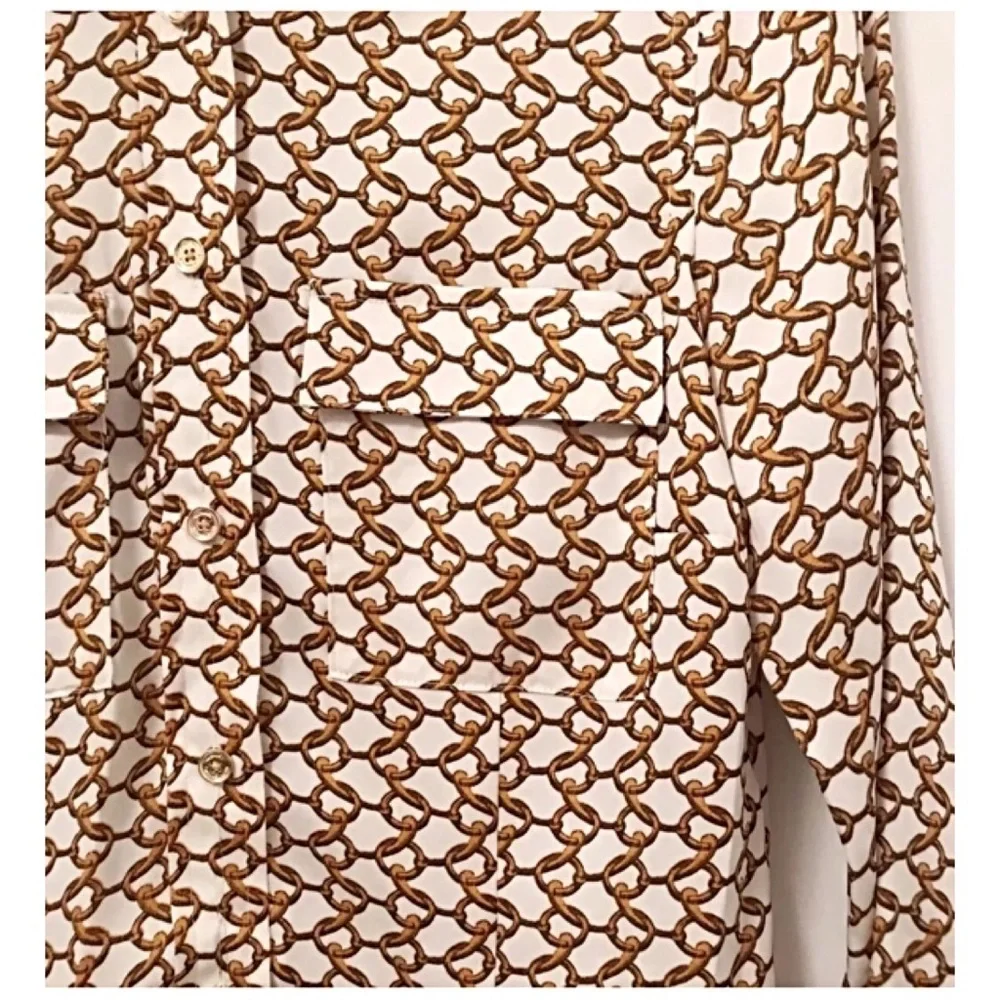 MICHAEL KORS Sz P Gold Chain Button Down Blouse